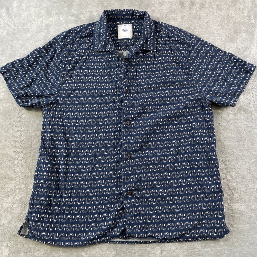 Katin Camp Shirt Mens Medium Blue Paisley Preppy Summer‎ Beach Resort Casual